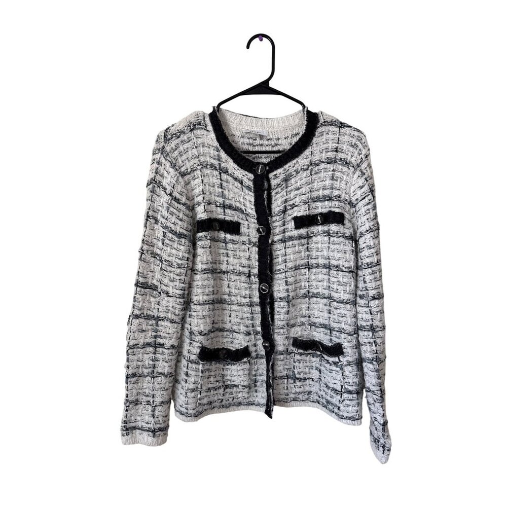 Sioni Womens Nubby Knit White Button Down Wool Blend‎ Cardigan Sweater Old Money